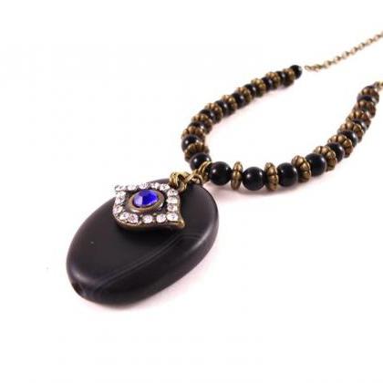 Evil Eye Jewelry - Black Agate Necklace - Yoga..