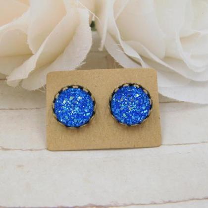 Royal Blue Druzy Earrings - Iris Druzy Stud..
