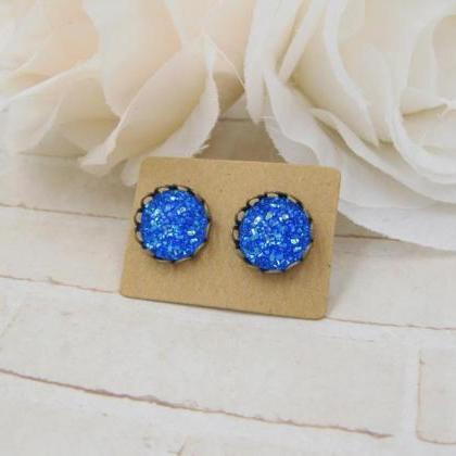 Royal Blue Druzy Earrings - Iris Druzy Stud..