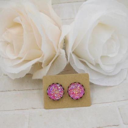 Pink Red Druzy Earrings - Iris Druz..