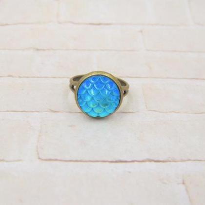Blue Mermaid Ring - Adjustable Ring..