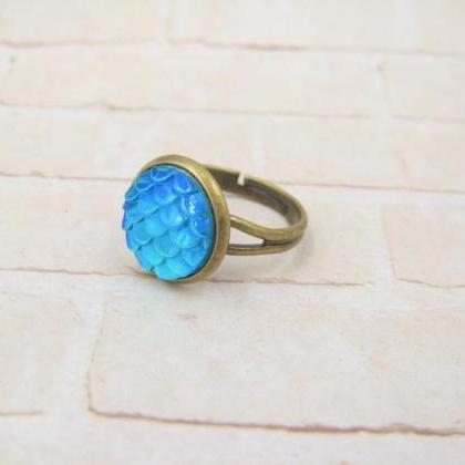 Blue Mermaid Ring - Adjustable Ring..