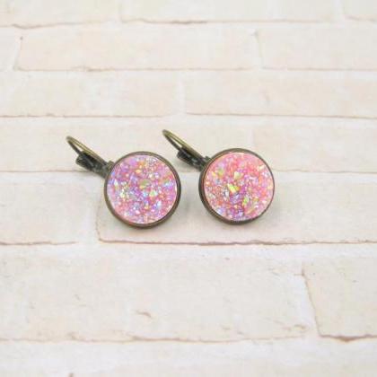 Pink Druzy Earrings - Druzy Dangle Earrings