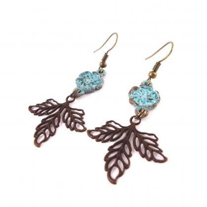 Rustic Leaf Jewelry - Boho Small Earrings -..