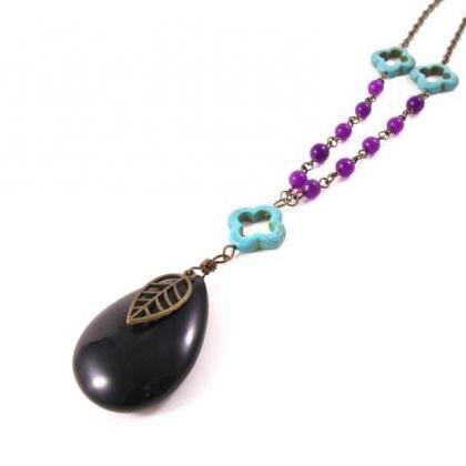 Black Layered Necklace - Colorful Necklace - Boho..