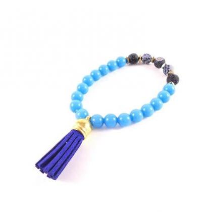 Blue Tassel Bracelet - Blue Jade Br..
