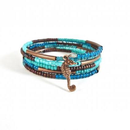 Sea Charm Bracelet - Beach Jewelry - Boho Blue..