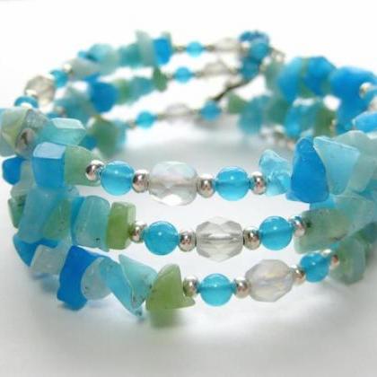 Blue Floral Bracelet - Blue Hippie Bracelet - Wrap..