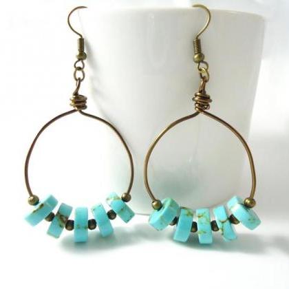 Turquoise Hoop Earrings - Bead Hoop Earrings -..