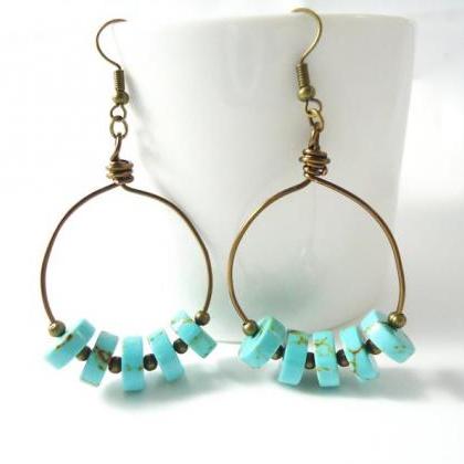 Turquoise Hoop Earrings - Bead Hoop Earrings -..