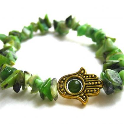 Green Turquoise Bracelet, Hamsa Han..