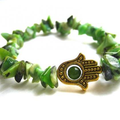 Green Turquoise Bracelet, Hamsa Han..