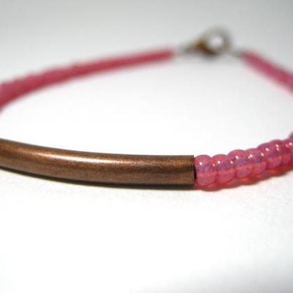 Pink Copper Bar Bracelet, Friendshi..
