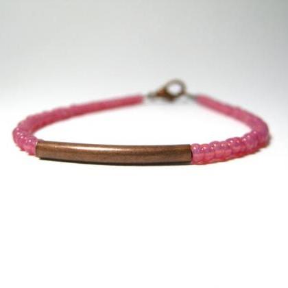 Pink Copper Bar Bracelet, Friendshi..