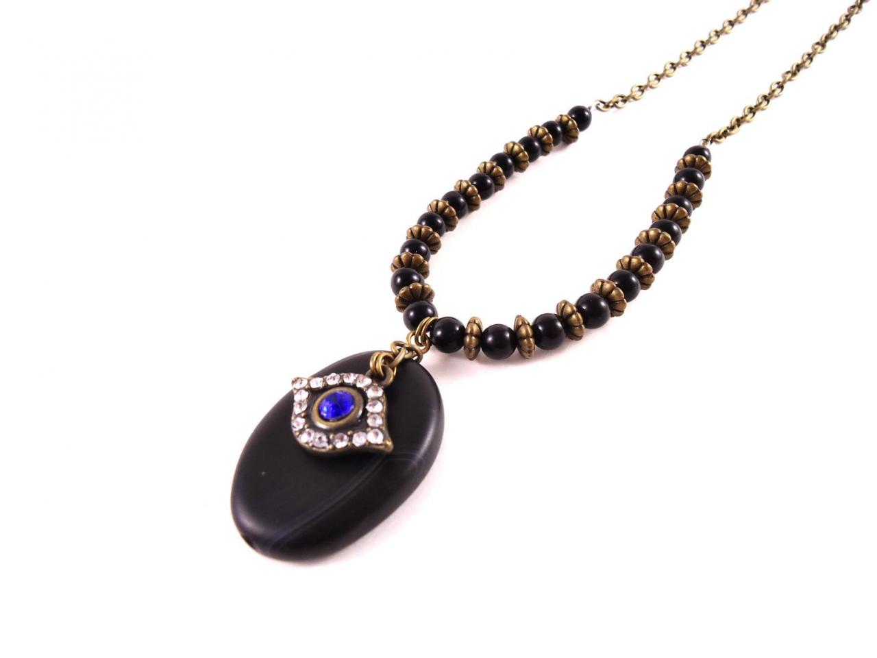 Evil Eye Jewelry - Black Agate Necklace - Yoga Gift For Her - Protection Jewelry
