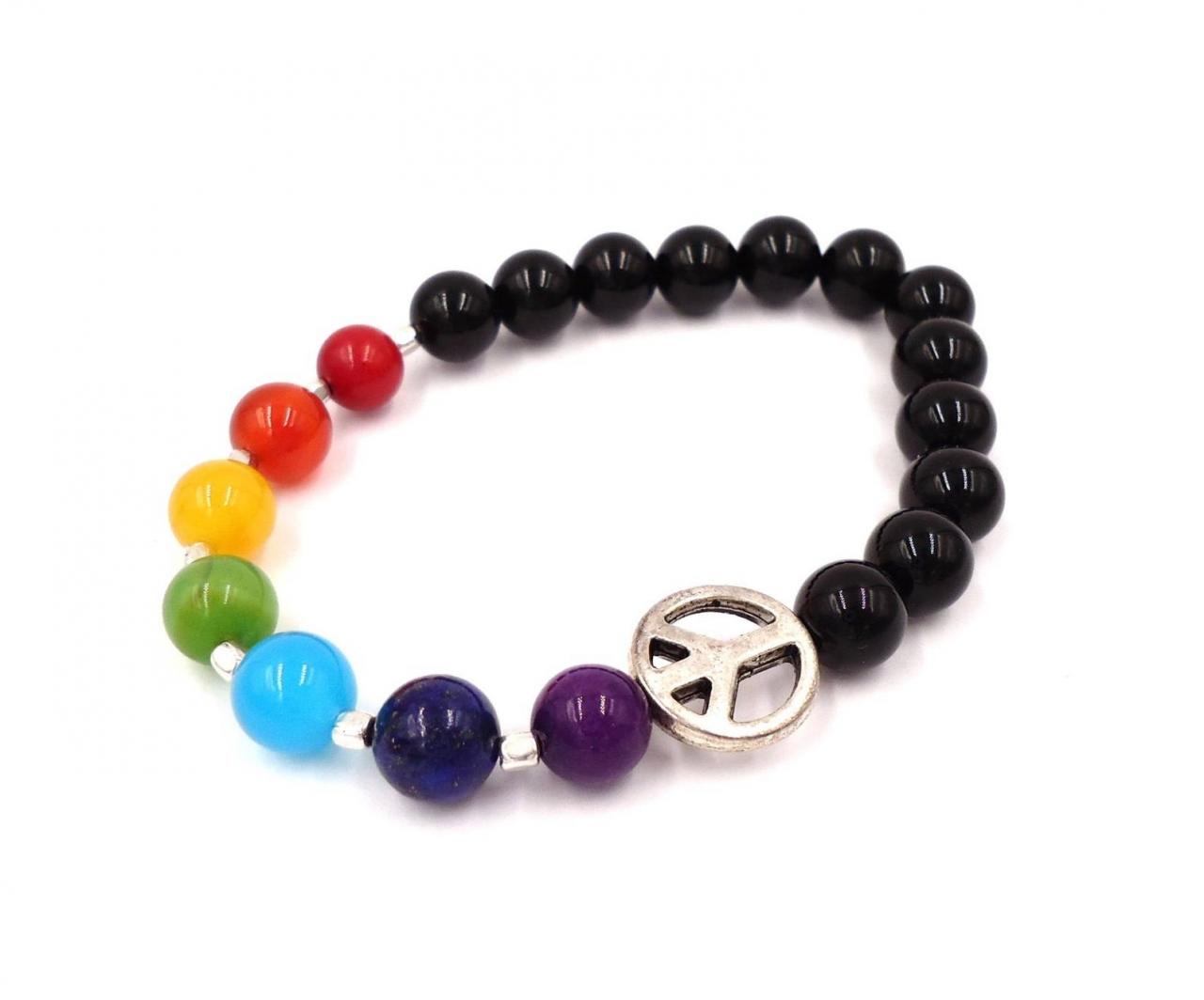 Peace Bracelet - Peace Charm Bracelet - Energy Bracelet - Chakra Bracelet - Yoga Jewelry - Mala Beads - Gemstone Jewelry - Chakra Jewelry