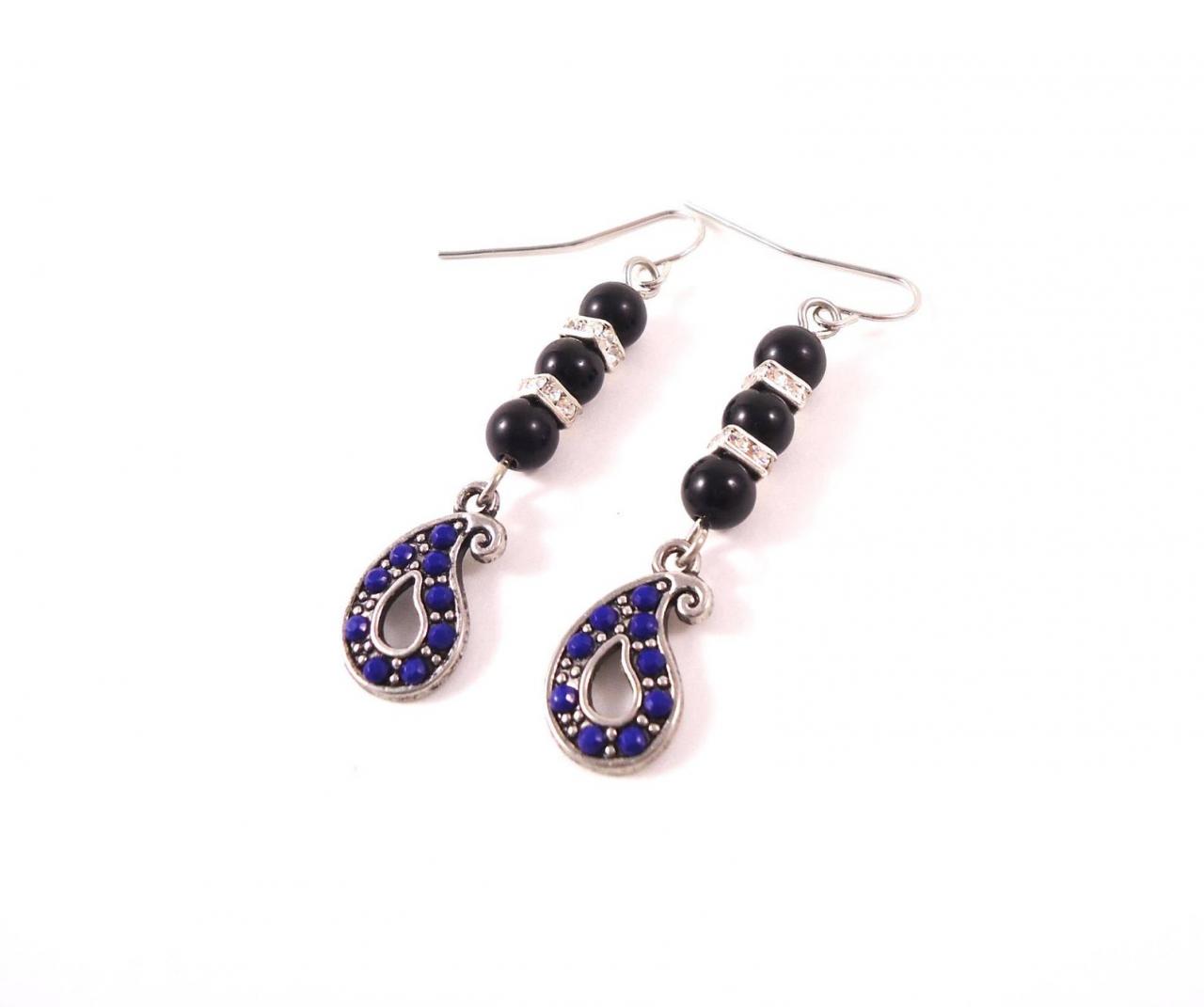 Gypsy Black Earrings - Black Romantic Earrings - Blue Romantic Earrings - Black Gypsy Earrings - Boho Black Earrings - Boho Onyx Jewelry