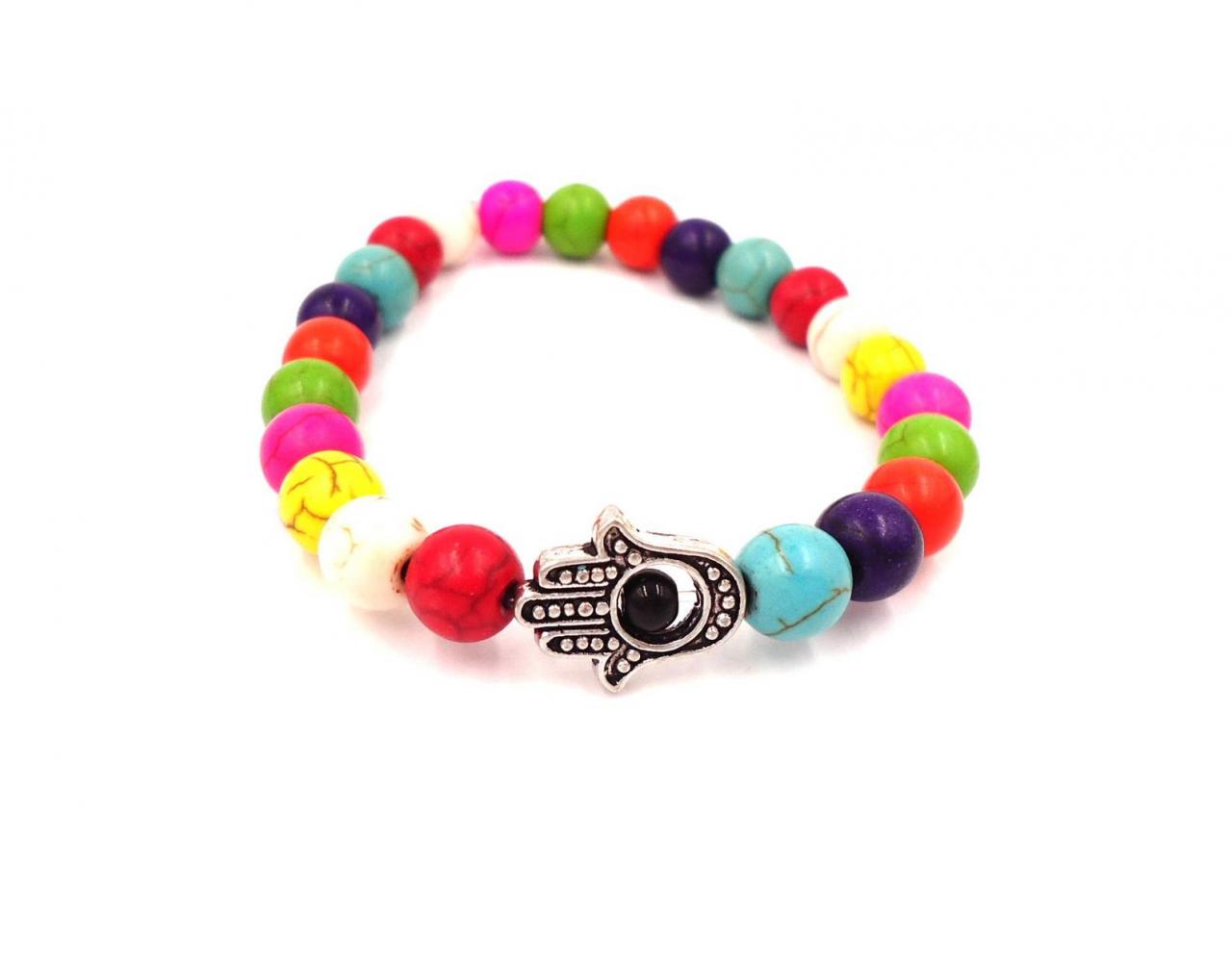 Rainbow Bracelet - Hamsa Bracelet - Mala Bracelet - Mala Prayer Beads - Meditation Bracelet - Meditation Beads - Hippie Bracelet - Buddha