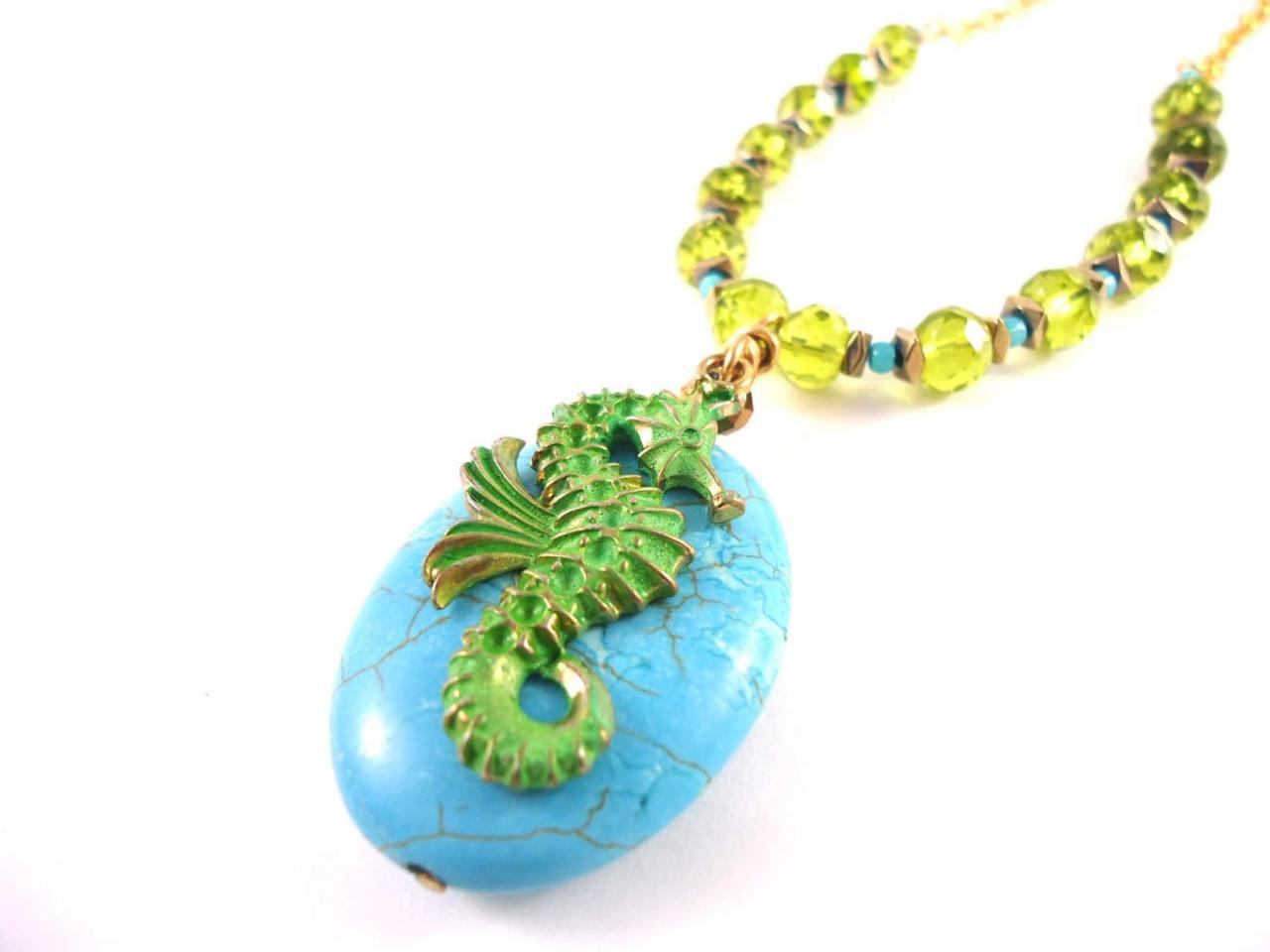 Seahorse Necklace - Summer Jewelry Trend - Mermaid Necklace - Beach Jewelry Women - Beach Jewelry Ideas - Blue Beach Jewelry - Blue Ocean