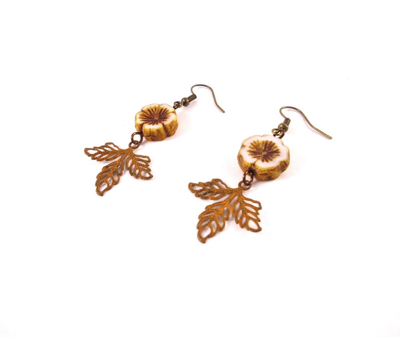Golden Yellow Jewelry - Yellow Leaf Jewelry - Gypsy Earrings - Yellow Leaf Earrings - Yellow Flower Jewelry - Yellow Romantic Jewelry