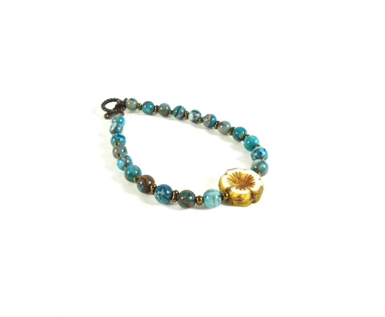 Blue Boho Gift - Blue Bracelet Womens - Agate Bracelet - Tribal Bracelet - Boho Agate Jewelry - Agate Boho Jewelry - Blue Ethnic Jewelry