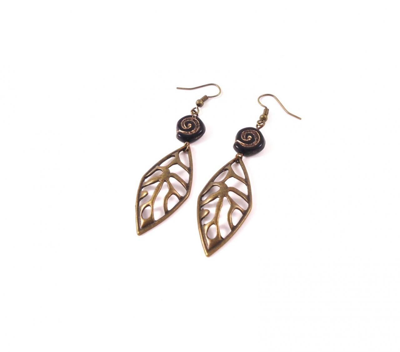 Gypsy Earrings - Ethnic Earrings - Black Minimalist Earrings - Black Bohemian Jewelry - Spiral Earrings - Black Tribal Jewelry - Boho Chic