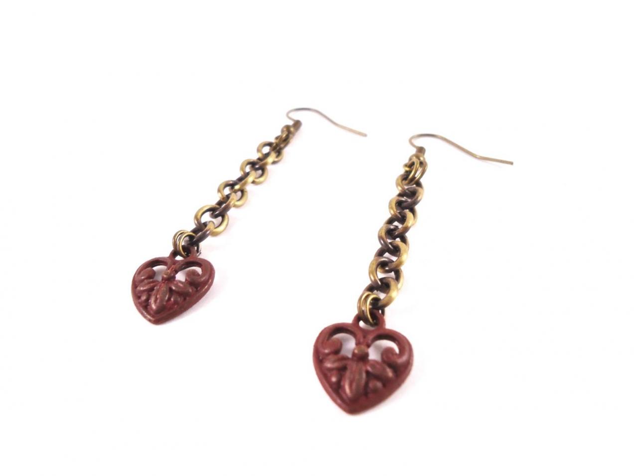 Romantic Earrings Gift For Her - Drop Earrings - Boho Jewelry - Boho Earrings - Minimalist Earrings - Red Long Earrings - Statement Earrings