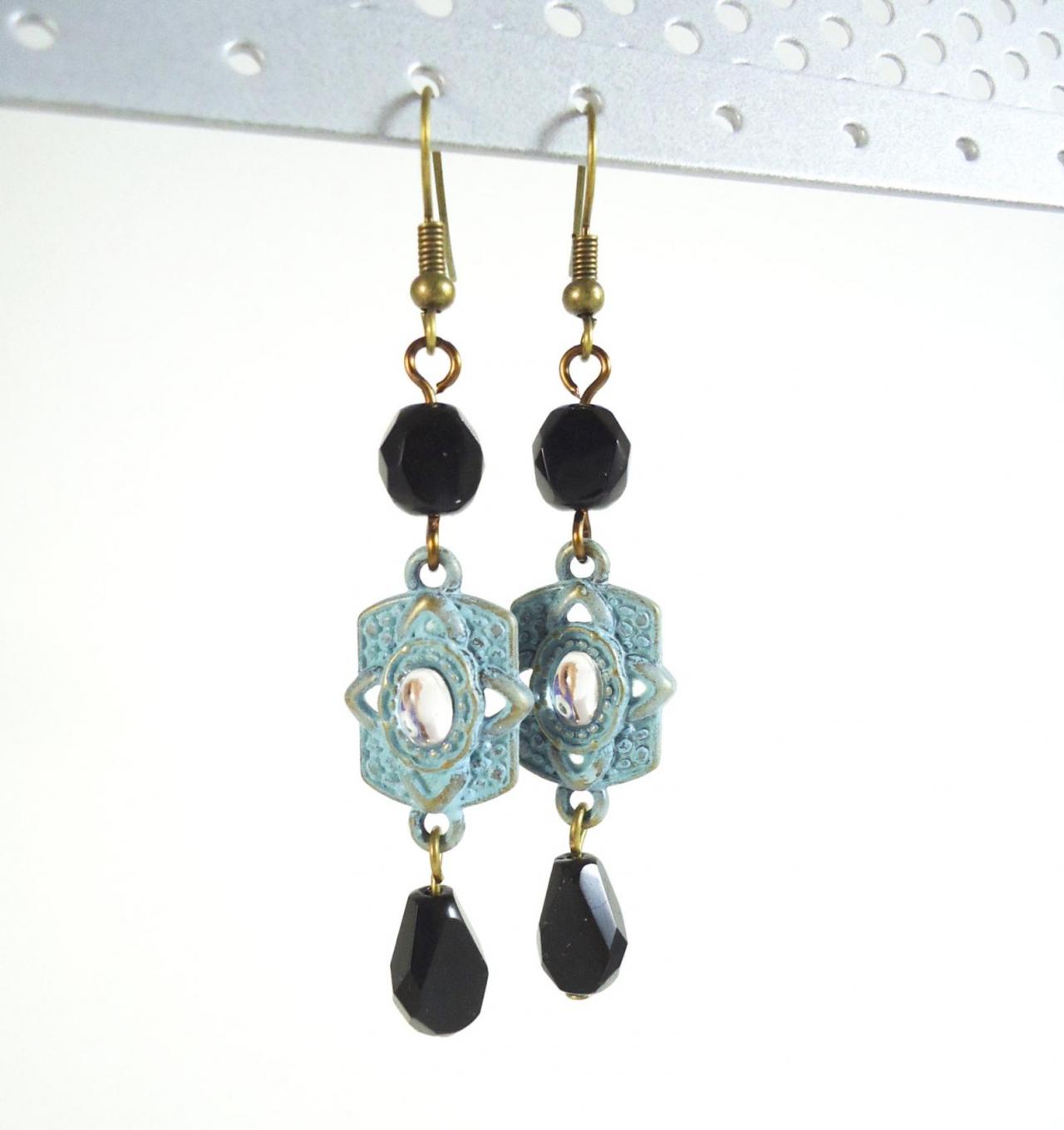 Long Earrings - Gift For Her - Blue Earrings - Black Earrings - Teardrop Earrings - Blue Boho Earrings - Modern Earrings - Modern Jewelry