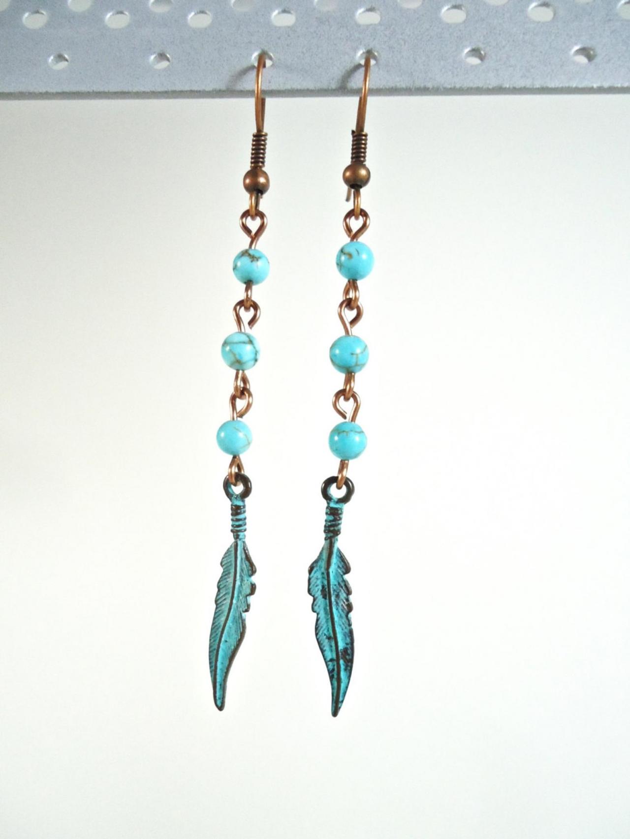Boho Jewelry - Turquoise Jewelry - Boho Earrings - Gypsy Jewelry - Turquoise Earrings - Feather Earrings - Gypsy Earrings - Feather Jewelry