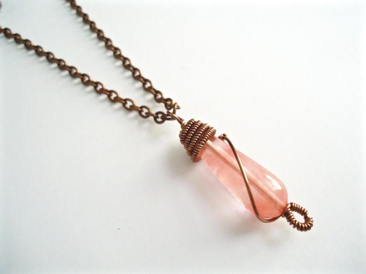 Cherry Quartz Pendant - Peach Pink Pendant - Teardrop Necklace - Cherry Quartz Necklace - Pendant Necklace - Cherry Pink Necklace - Coral