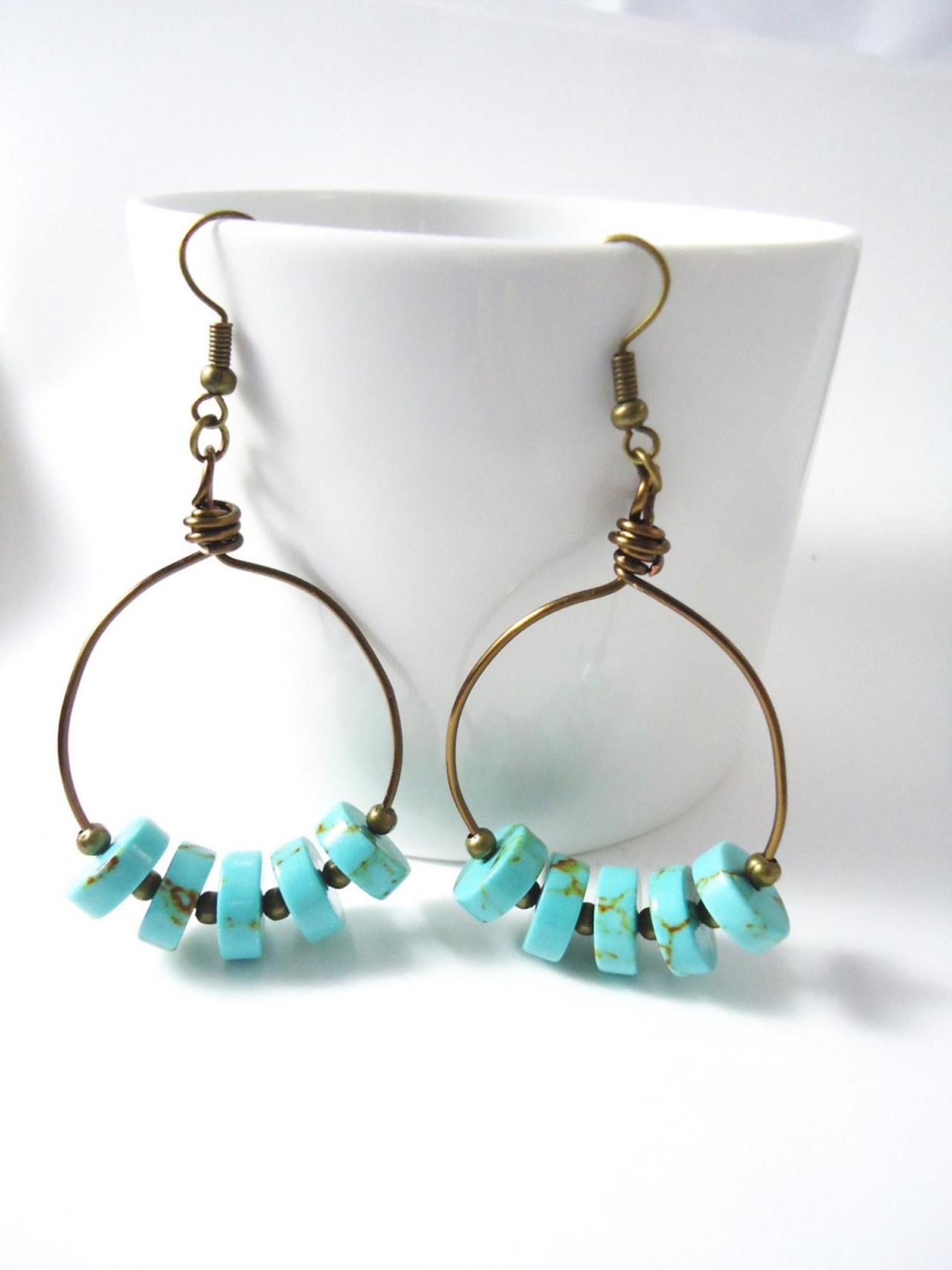 Turquoise Hoop Earrings - Bead Hoop Earrings - Gold Hoop Earrings - Turquoise Earrings - Turquoise Jewelry - Gold Earrings - Gold Jewelry