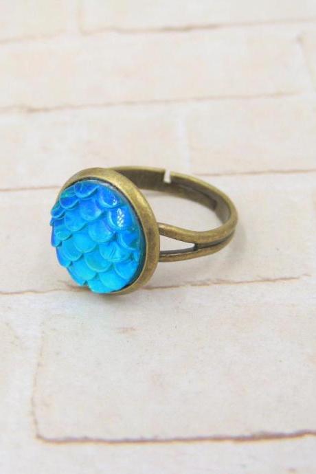 Blue Mermaid Ring - Adjustable Ring - Blue Boho Ring - Blue Ring Gift