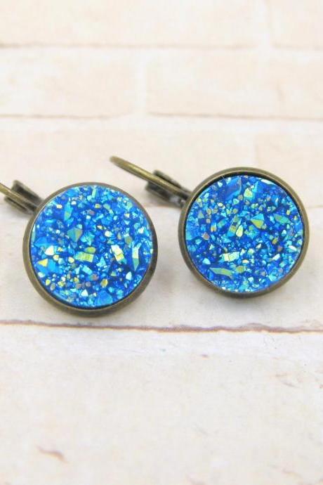 Blue Druzy Earrings - Druzy Dangle Earrings
