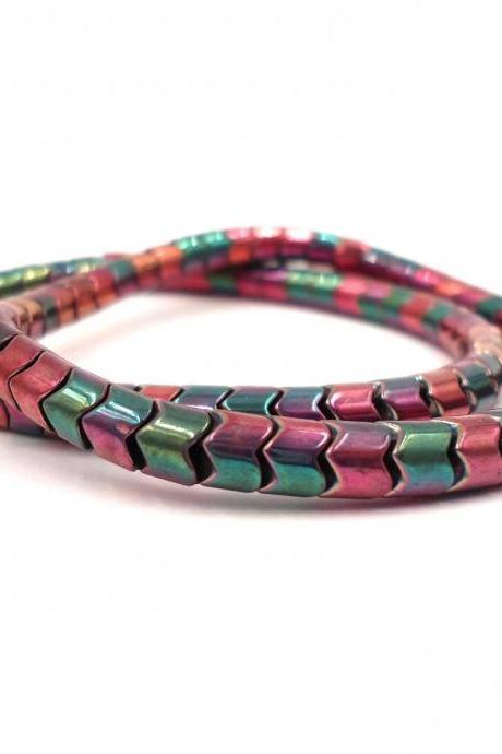 Rainbow Hematite Stretch Bracelet - Hematite Gemstone Bracelet - Rainbow Hematite Bracelet - Gemstone Stretch Bracelet - Boho Gemstone Brace