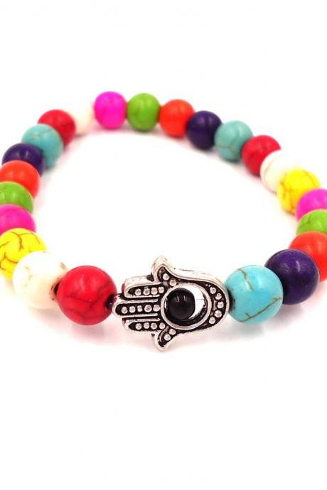 Rainbow Bracelet - Hamsa Bracelet - Mala Bracelet - Mala Prayer Beads - Meditation Bracelet - Meditation Beads - Hippie Bracelet - Buddha
