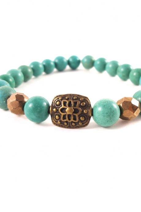 Inspiration Bracelet - Meditation Bracelet - Buddha Bracelet - Yoga Boho Jewelry - Turquoise Friendship Bracelet - Lotus Wish Bracelet Yoga