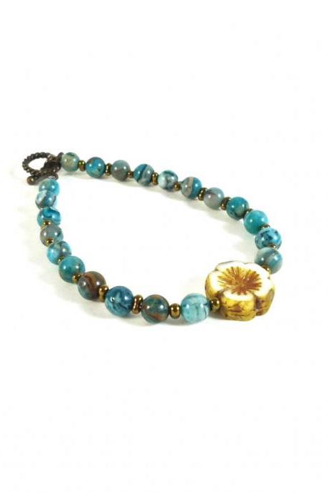 Blue Boho Gift - Blue Bracelet Womens - Agate Bracelet - Tribal Bracelet - Boho Agate Jewelry - Agate Boho Jewelry - Blue Ethnic Jewelry