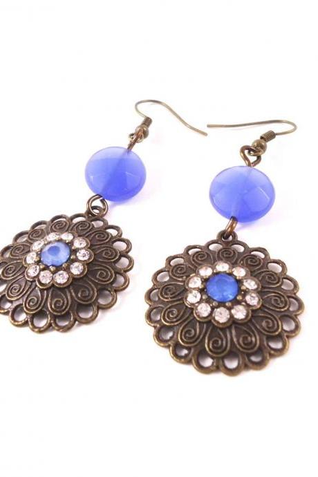 Flower Earrings For Wife - Flower Vintage Earrings - Brass Filigree Jewelry - Boho Chic Earrings - Boho Chic Filigree - Art Deco Earrings