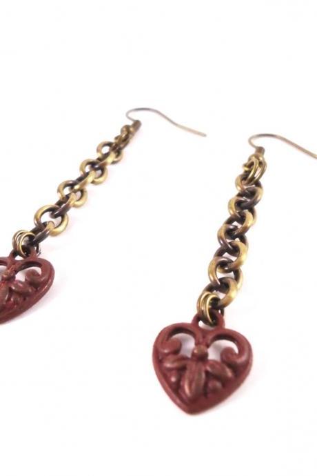 Romantic Earrings Gift for Her - Drop Earrings - Boho Jewelry - Boho Earrings - Minimalist Earrings - Red Long Earrings - Statement Earrings