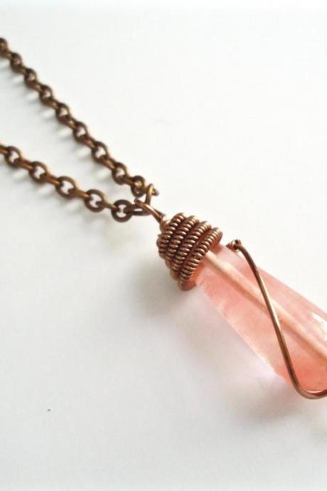 Cherry Quartz Pendant - Peach Pink Pendant - Teardrop Necklace - Cherry Quartz Necklace - Pendant Necklace - Cherry Pink Necklace - Coral