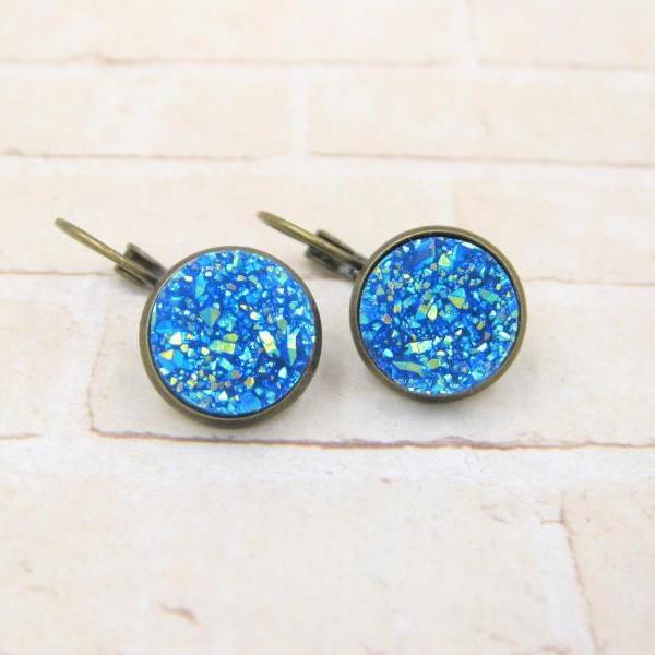 Blue Druzy Earrings - Druzy Dangle Earrings