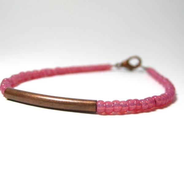 Pink Copper Bar Bracelet, Friendship Bracelet, Pulsera, Valentines Gift, Pink Beaded Bracelet, Pink Bracelet, Minimalist Jewelry, Rose Brace